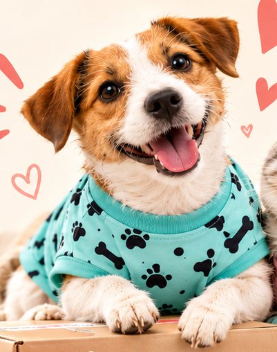 Cachorro sorrindo com camiseta verde água DuoPatas