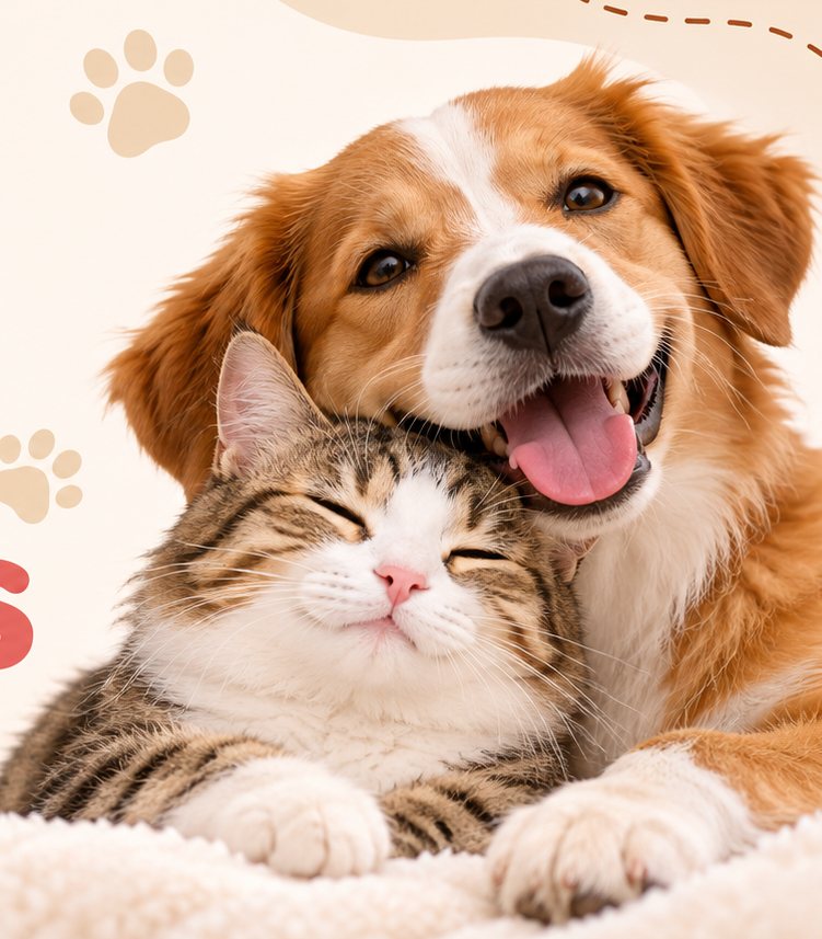 Cachorro e gato abraçados